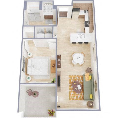 Floor plan for 1 bed, 1 bath, 712 sqft